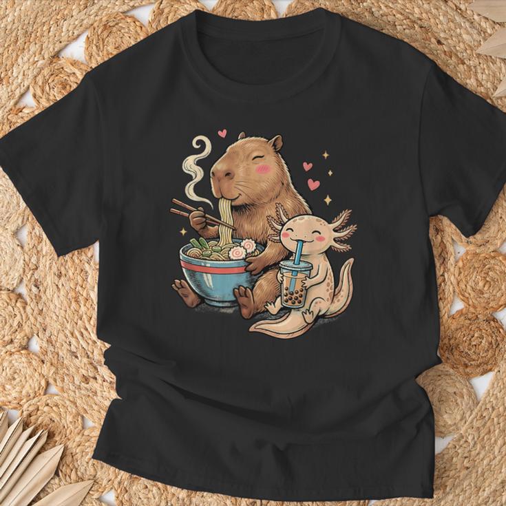 カピバラ×ウーパールーパー ラーメン&タピオカ かわいい Tシャツ 高齢者への贈り物