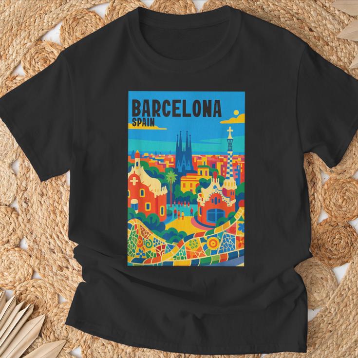 カラフル バルセロナ スペイン ガウディ公園 & サグラダファミリア 旅行 Tシャツ 高齢者への贈り物