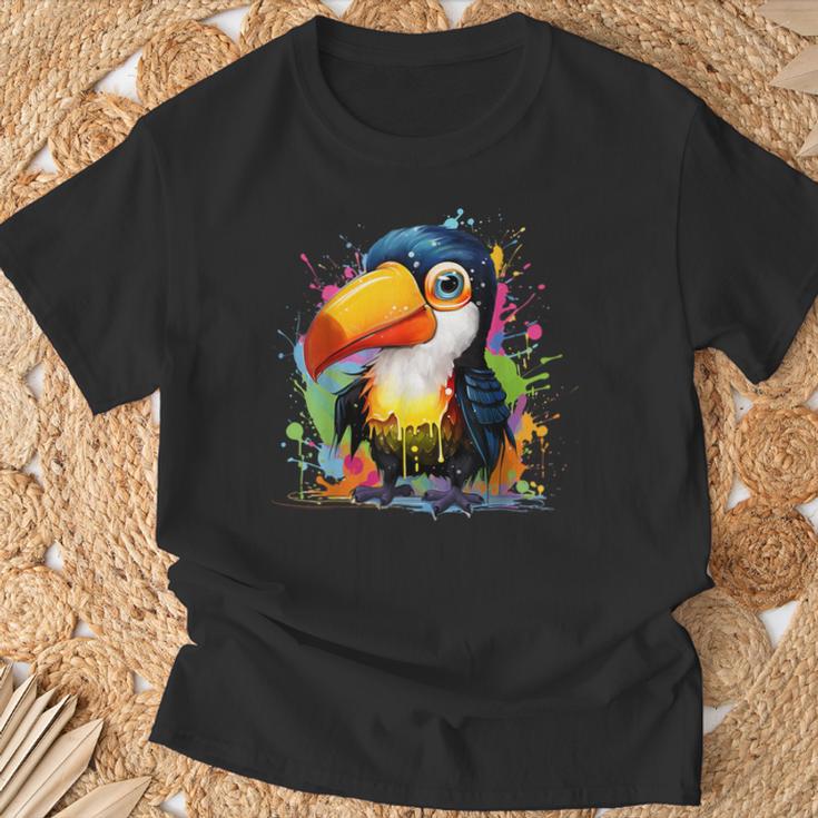 カラフルなペンキの飛沫を持つ小さなオオハシ Tシャツ 高齢者への贈り物