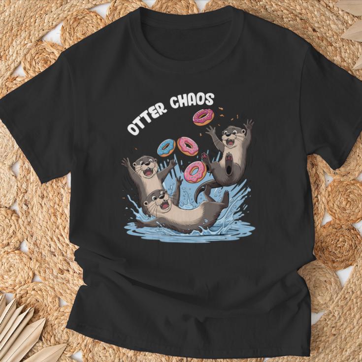 カワウソ カオス 面白い ベーグル ファイティング ラッコ 駄洒落動物好き 長袖tシャツ Tシャツ 高齢者への贈り物