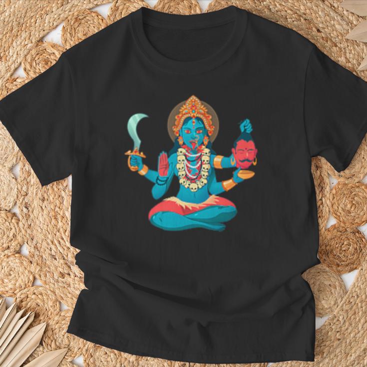カーリー-ヒンドゥー教の神神のグラフィックバックプリント Tシャツ 高齢者への贈り物