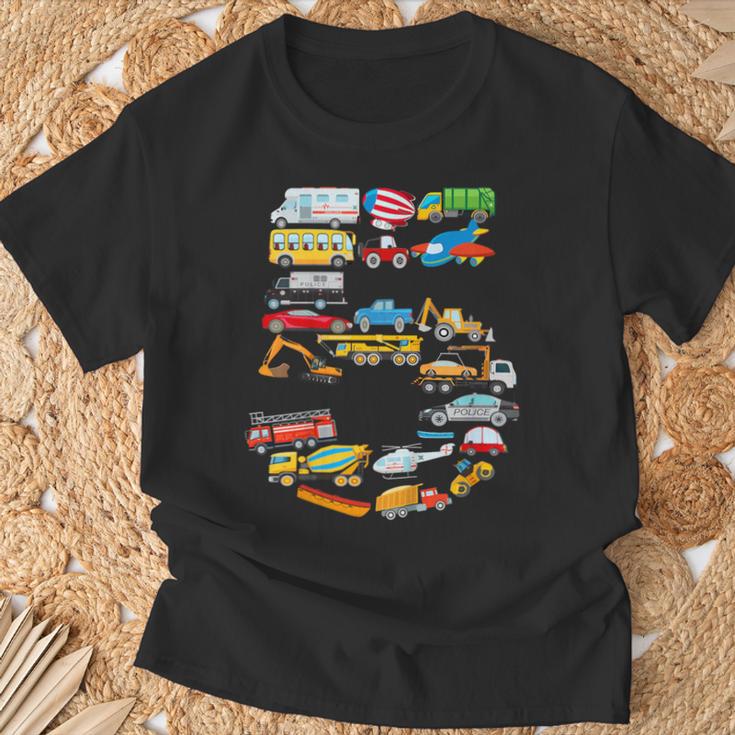 キッズ 男の子の車、消防車の5歳の誕生日 Tシャツ 高齢者への贈り物