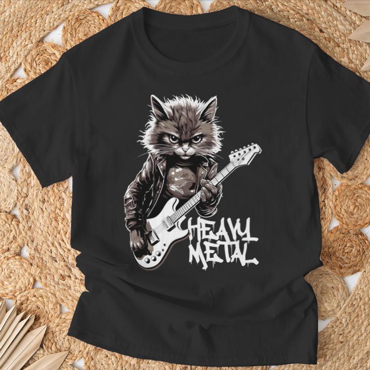 ギターを弾く猫 ヘヴィメタル ロックキャット おもしろギタリスト 長袖tシャツ Tシャツ 高齢者への贈り物