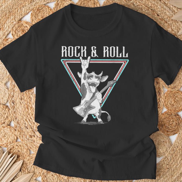 ギター付きロックンロール牛 Tシャツ 高齢者への贈り物