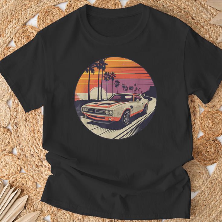 クラシック マッスルカー レトロ ビンテージ スタイル ビーチ サンセット Tシャツ 高齢者への贈り物