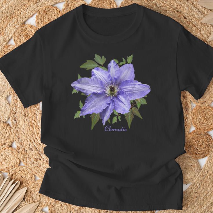 クレマチス 花 ボタニカル パープル フラワー Tシャツ 高齢者への贈り物