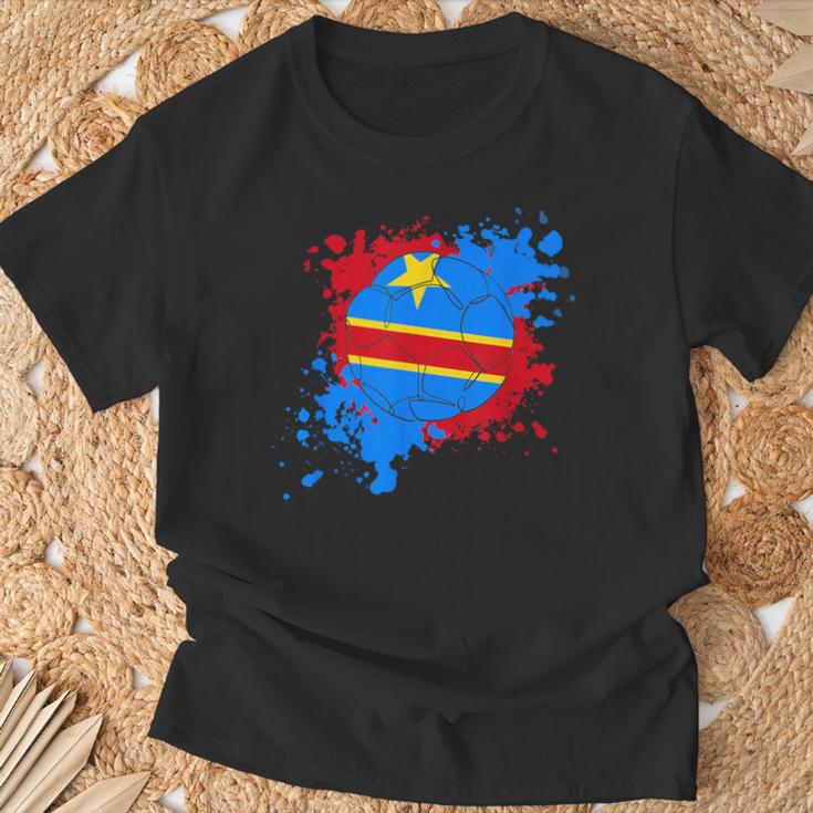 コンゴ民主共和国の国旗付きサッカーボール Tシャツ 高齢者への贈り物
