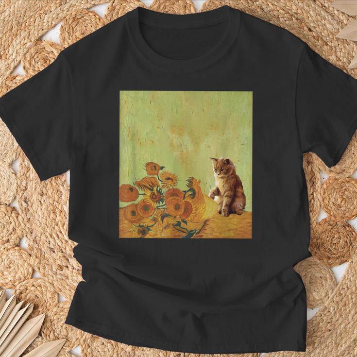 ゴッホ ひまわり おもしろい 猫 アート 絵画 Tシャツ 高齢者への贈り物
