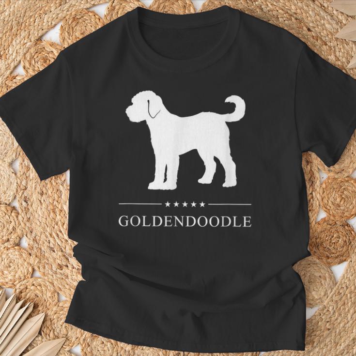 ゴールデンドゥードル 犬 ホワイト シルエット Tシャツ 高齢者への贈り物