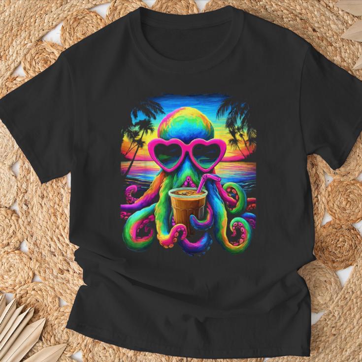 サングラス アイスコーヒー ビーチ 夏 トロピカル タコ Tシャツ 高齢者への贈り物