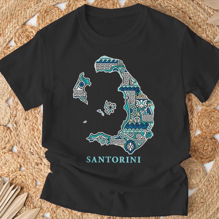 サントリーニ島 ギリシャ 地図 ギリシャ柄 旅行 休暇 Tシャツ 高齢者への贈り物