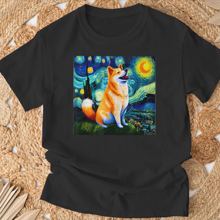 シバイヌ 面白いtシャツ 柴犬 犬 ゴッホ 星月夜 かわいい メンズ 子供 おもしろ 服 グッズ ネタ Tシャツ 高齢者への贈り物