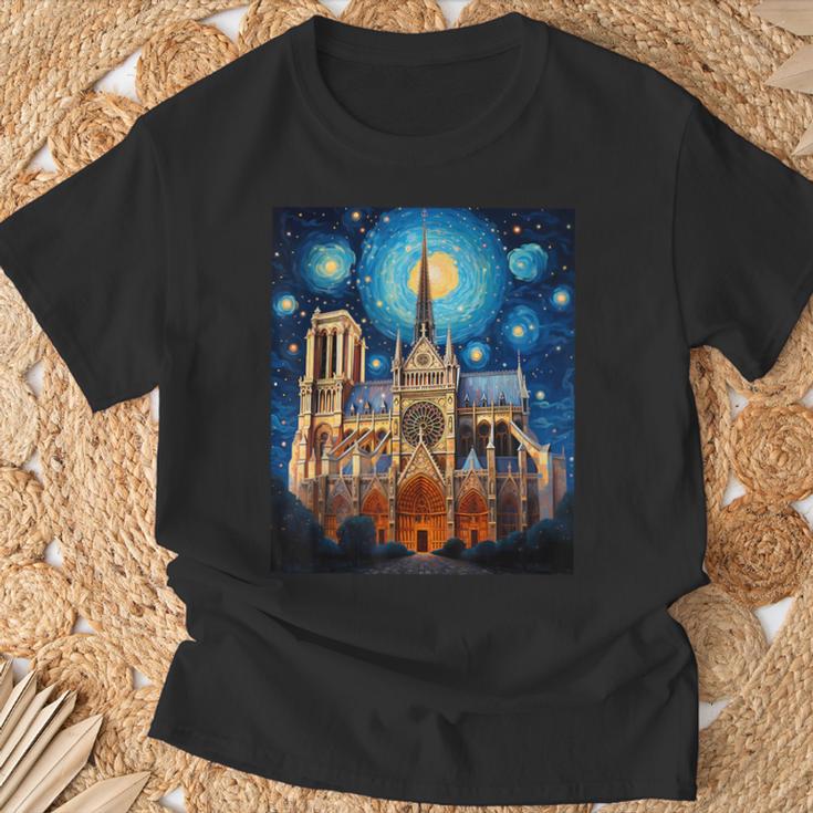 シュールレアリスム 星月夜 ノートルダム大聖堂 Tシャツ 高齢者への贈り物