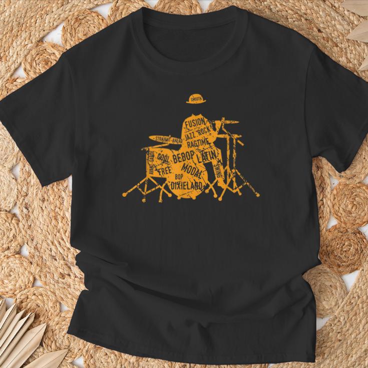 ジャズジャンル付きジャズドラマーtシャツ Tシャツ 高齢者への贈り物