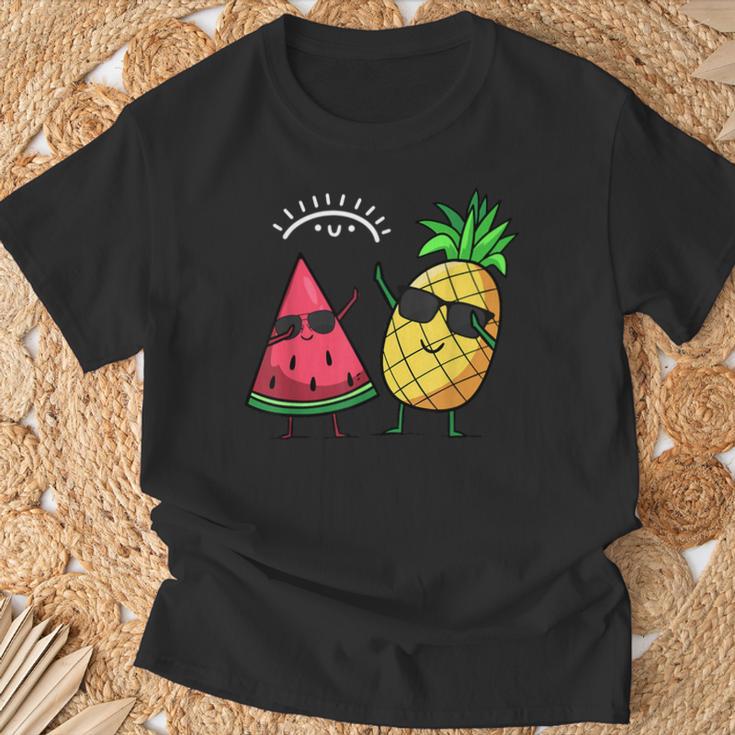 スイカとパイナップルをダビング カワイイ サマーフルーツ Tシャツ 高齢者への贈り物
