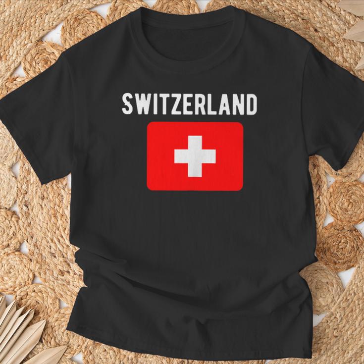 スイス国旗 スイス国地図フラッグ Tシャツ 高齢者への贈り物