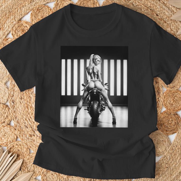 セクシーガールグラフィックtシャツ セクシーブロンドブーティモデルバイカーベイブ 長袖tシャツ Tシャツ 高齢者への贈り物