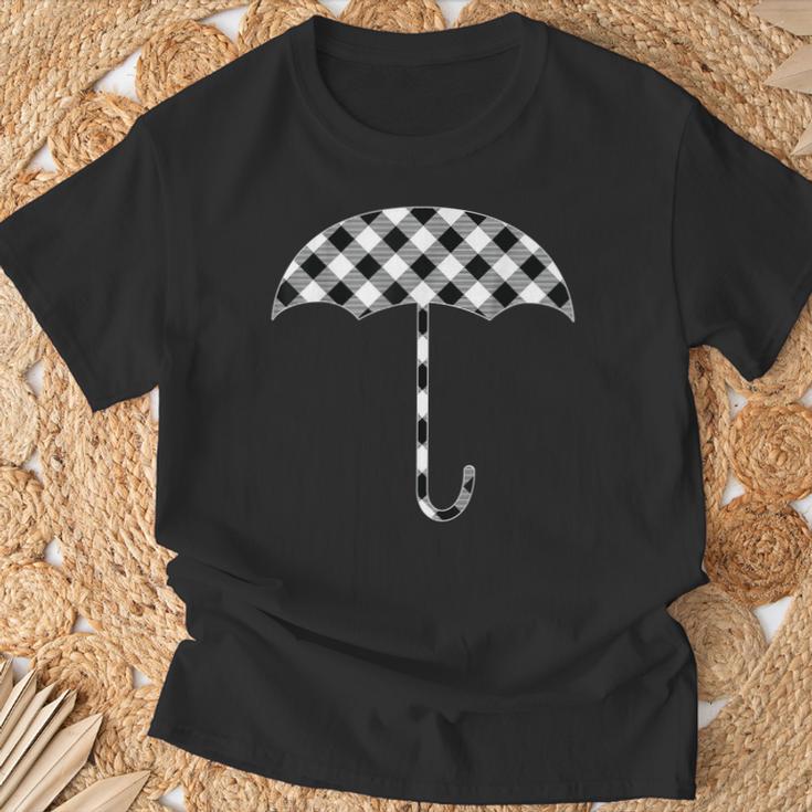 チェック柄 ブラック&ホワイト バッファロー格子柄 傘 天気 Tシャツ 高齢者への贈り物