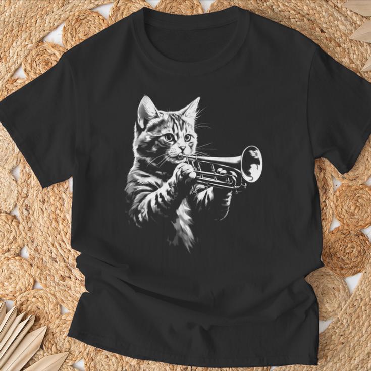 トランペットを奏でる猫 ヴィンテージ ジャズ ミュージシャン トランペッター Tシャツ 高齢者への贈り物