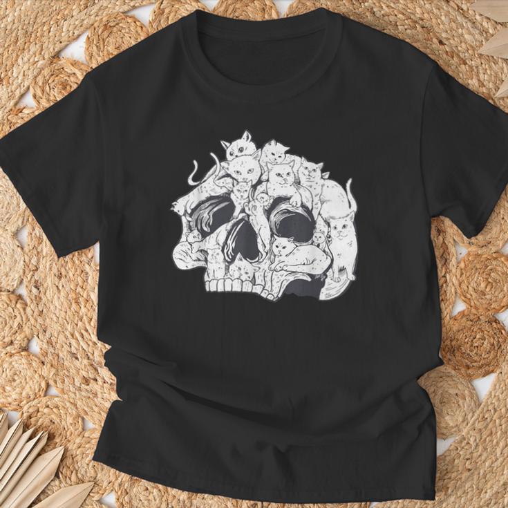 ドクロ 猫 面白い ハロウィン 漫画 子猫 Tシャツ 高齢者への贈り物