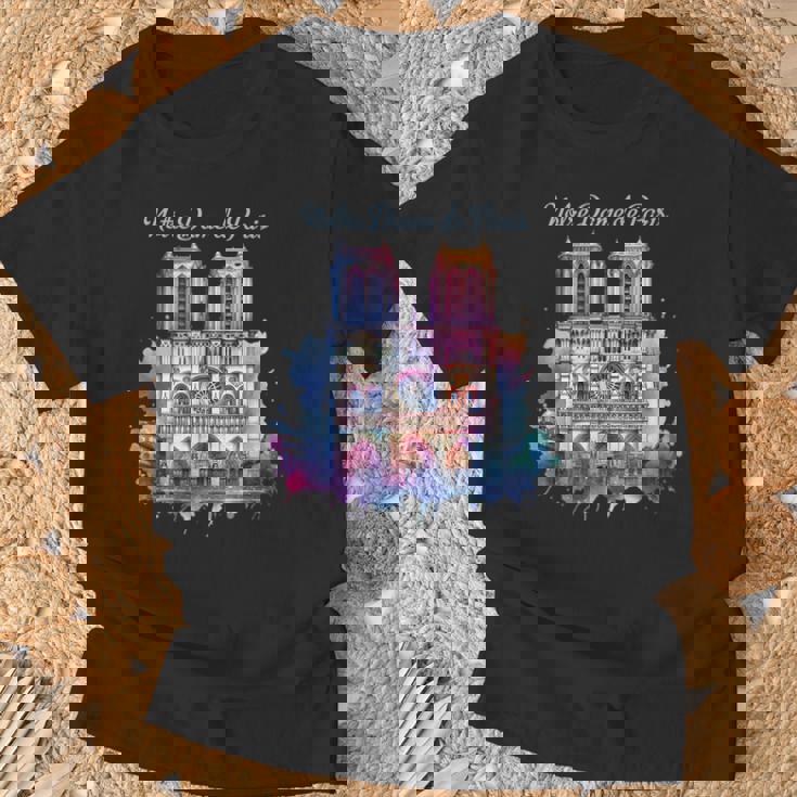 ノートルダム大聖堂 水彩画 Tシャツ 高齢者への贈り物