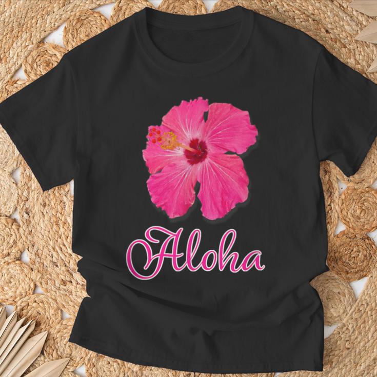 ハイビスカス Aloha アロハ《赤》（ハワイ・南国・フラダンス）夏 かわいい Tシャツ 高齢者への贈り物