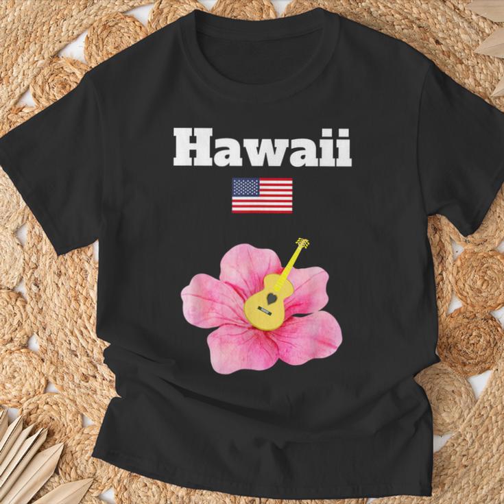 ハワイ お土産 ハイビスカス 花 トロピカル ティキ 音楽 アメリカ国旗 Tシャツ 高齢者への贈り物