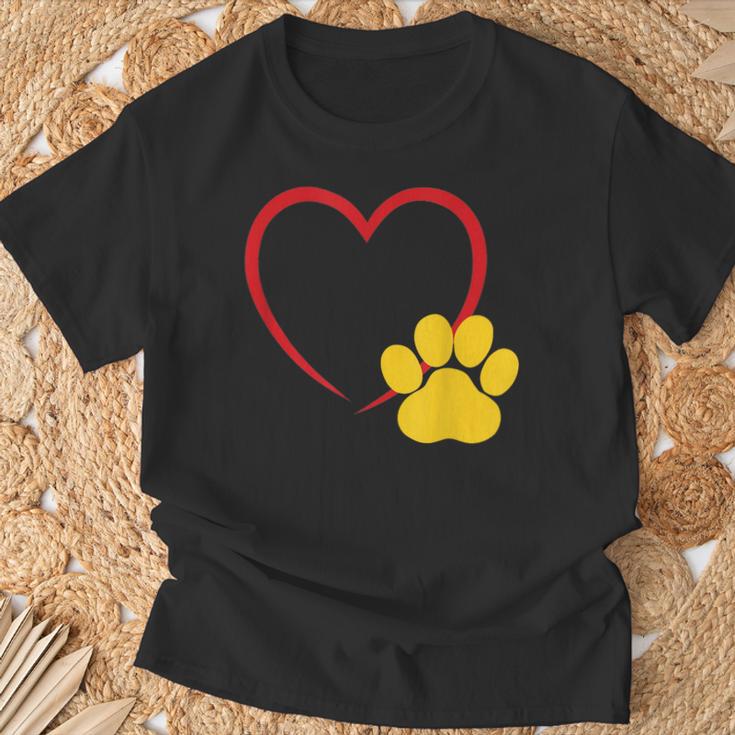 ハートと猫の足跡 – ミニマルな猫愛アート Tシャツ 高齢者への贈り物