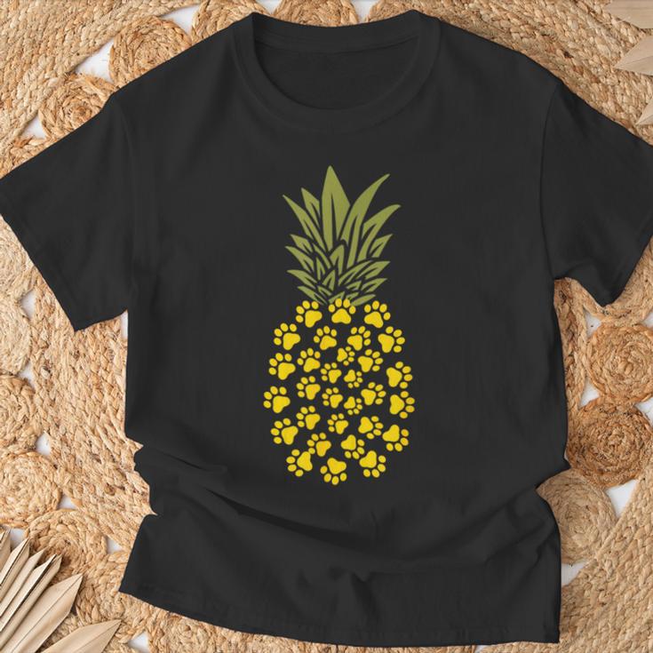 パイナップル猫の肉球プリント Tシャツ 高齢者への贈り物