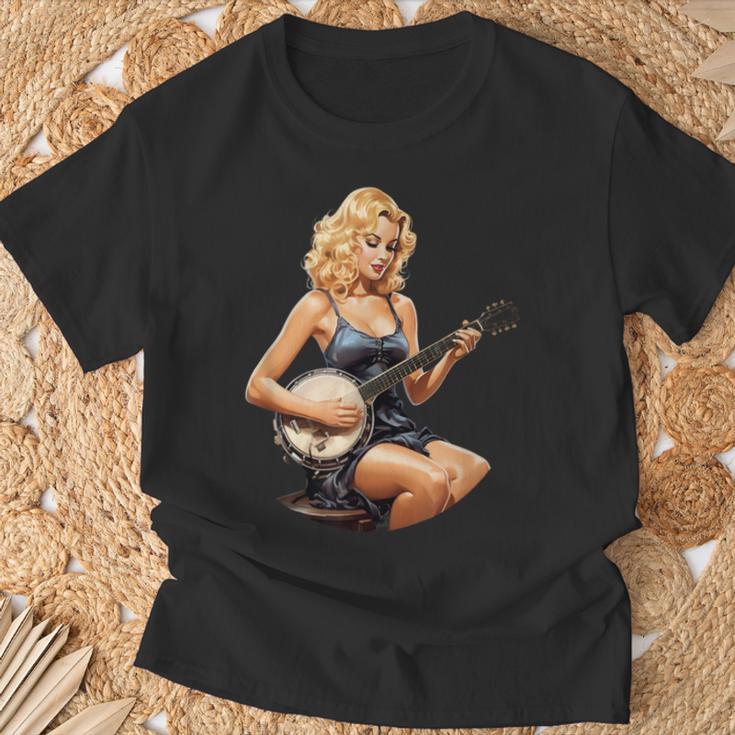 ピンナップガール 演奏 バンジョー ブルーグラス ミュージシャン ヴィンテージ Tシャツ 高齢者への贈り物