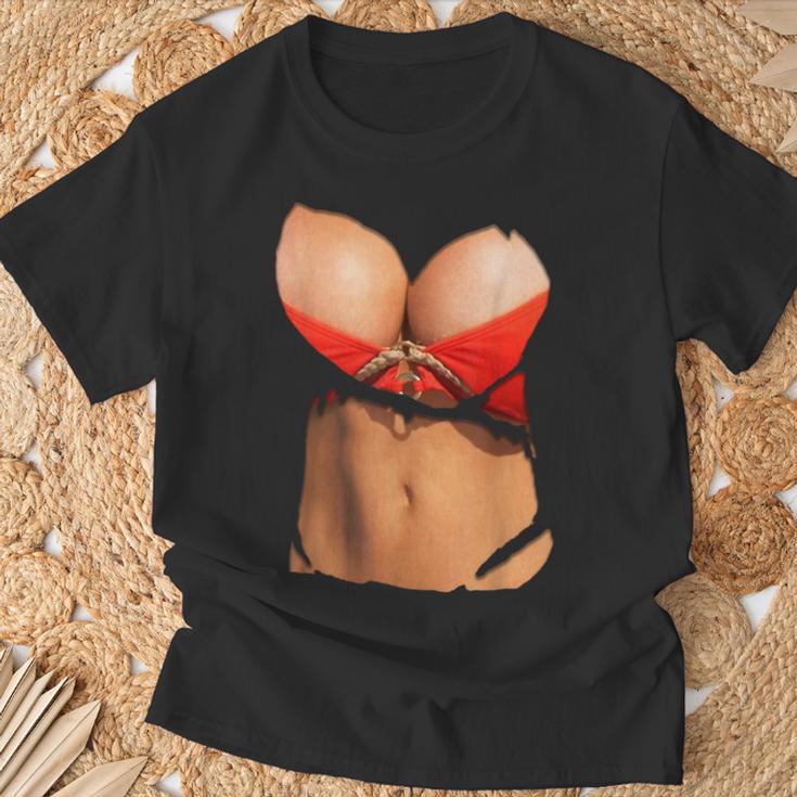 ファニーフェイクビキニボディとおっぱいコスチュームtシャツ Tシャツ 高齢者への贈り物