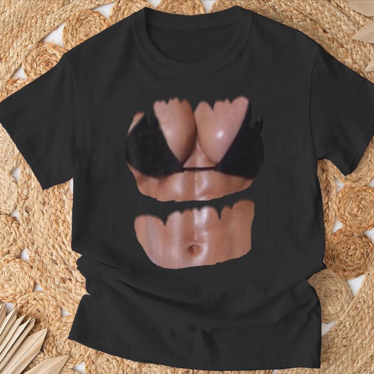 フェイク 腹筋 面白い ビキニ ボディ マッスル 6パック 3D Tシャツ 高齢者への贈り物