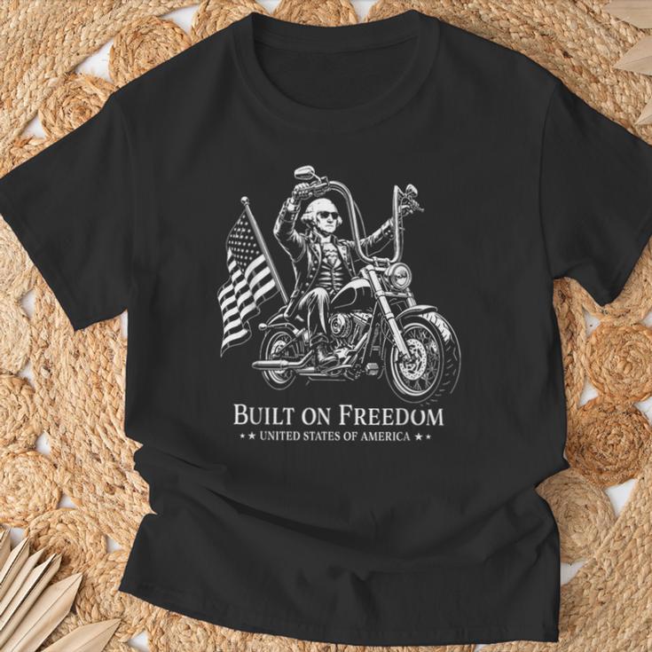 フリーダムモーターサイクルアートに基づいたジョージ・ワシントン大統領 Tシャツ 高齢者への贈り物