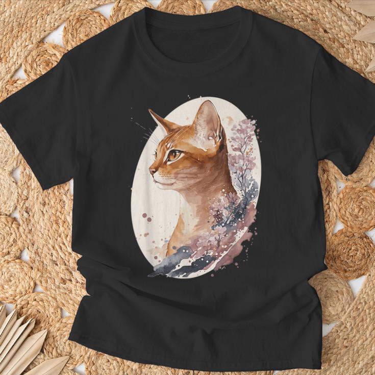 フローラル アビシニアンキャット 日本桜猫 犬種 Tシャツ 高齢者への贈り物