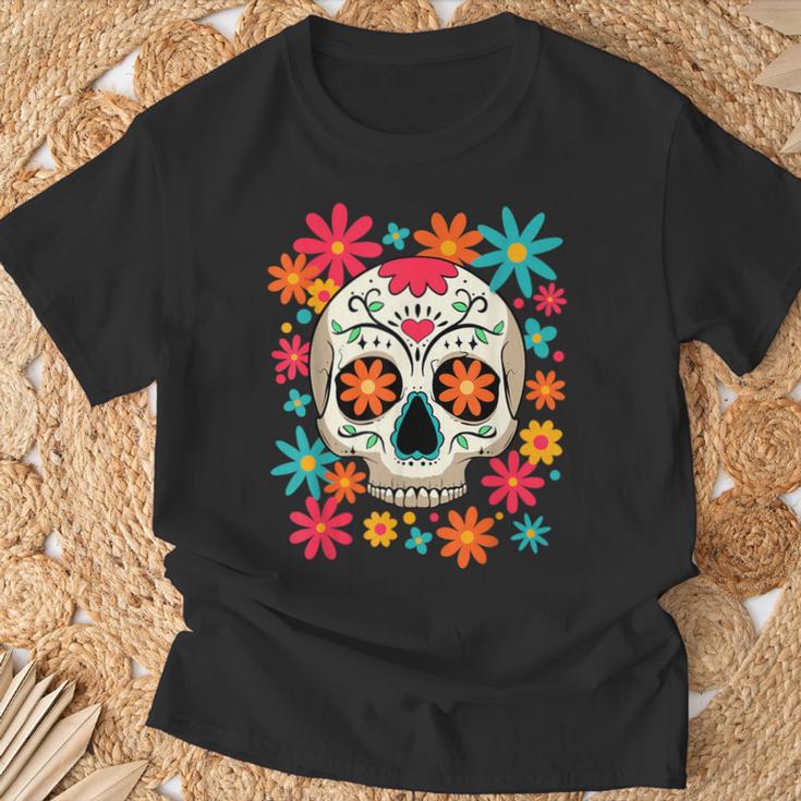 フローラルシュガースカル 死者の日 ヒッピー Tシャツ 高齢者への贈り物