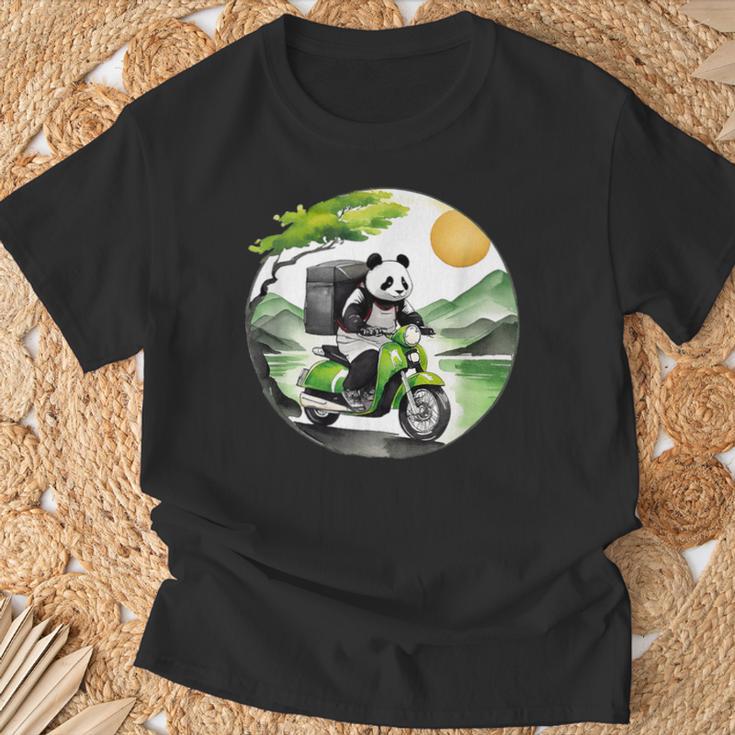フードデリバリー パンダ おもしろ デリバリースタッフ 配達員 出前 和風 動物 Tシャツ 高齢者への贈り物