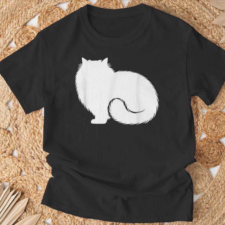 ペルシャ猫のふわふわした座り姿 Persian Cat Fluffyittingilhouette Tシャツ 高齢者への贈り物