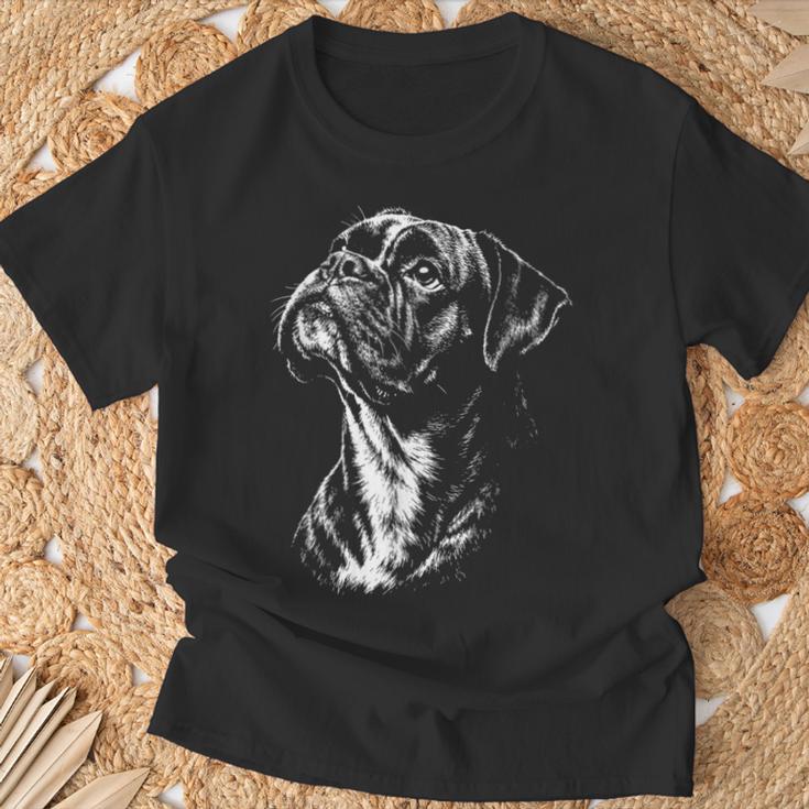 ボクサー 犬 ポートレート 白黒 Tシャツ 高齢者への贈り物