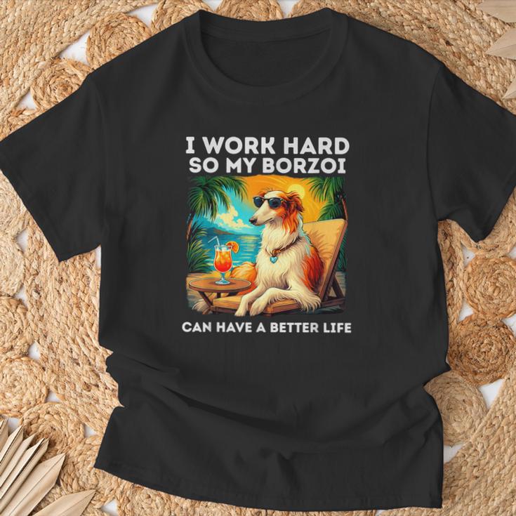 ボルゾイ・ラヴァー・アイ・ワーク・ハード・デザイン・ファニー・ボルゾイ・ドッグ Tシャツ 高齢者への贈り物