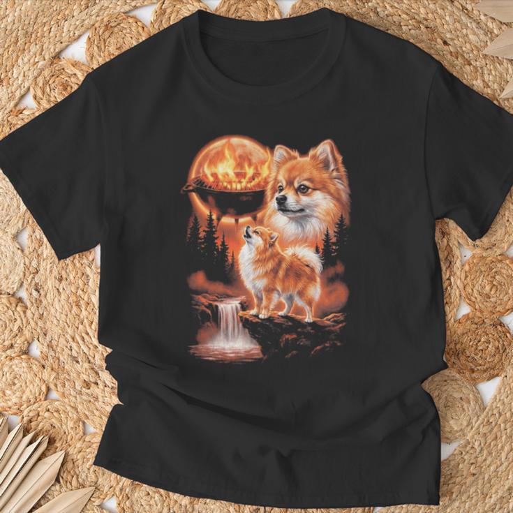 ポメラニアン ハウリング Bbq グリルマスター お父さん ユーモア 面白い 長袖tシャツ Tシャツ 高齢者への贈り物
