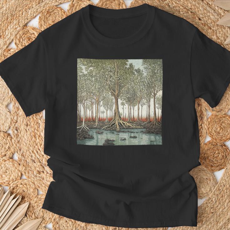 マングローブの森のヴィンテージ風景グラフィック。 Tシャツ 高齢者への贈り物