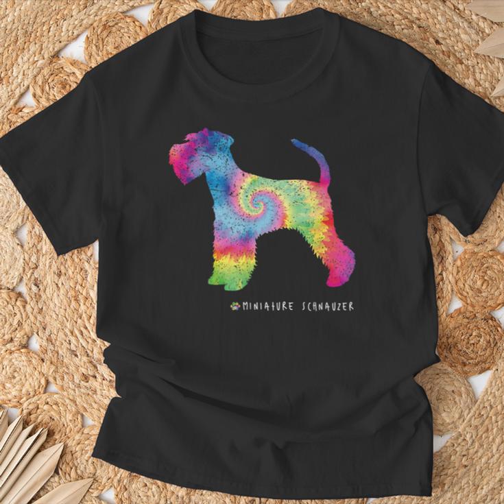 ミニチュアシュナウザー かわいい子犬 ペット 犬の飼い主 ヒッピー タイダイ Tシャツ 高齢者への贈り物