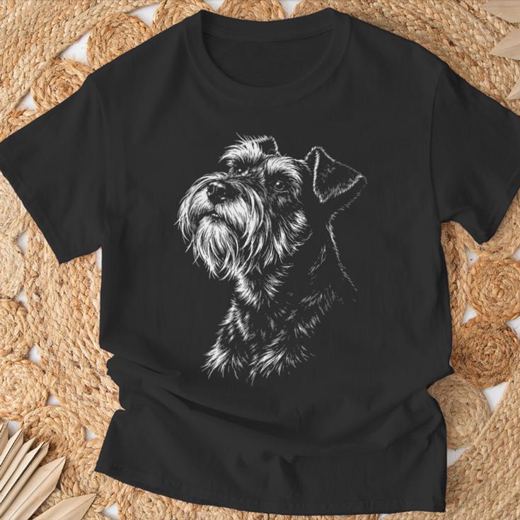 ミニチュアシュナウザー ポートレート 黒と白の犬好き Tシャツ 高齢者への贈り物
