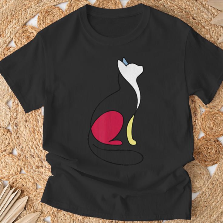 ミニマルラインアート ミロ風の猫 Tシャツ 高齢者への贈り物