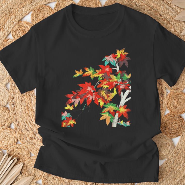 メープルの葉 秋 紅葉 日本美術 花の絵 花 日本画 新版画 Tシャツ 高齢者への贈り物