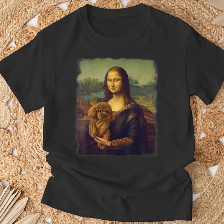 モナリザ プードルを抱く かわいい犬のアート パロディ絵画 Tシャツ 高齢者への贈り物