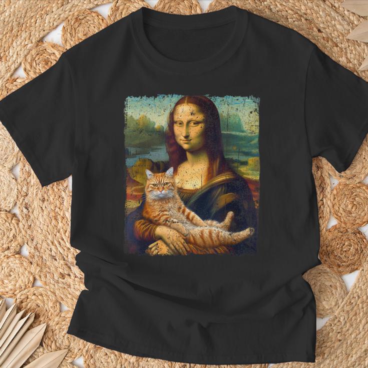 モナリザ 猫とパロディー おもしろアート 絵画 ミーム Tシャツ 高齢者への贈り物