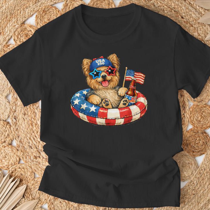 ヨークシャーテリア犬 2026年7月4日 愛国的なアメリカ国旗 Tシャツ 高齢者への贈り物