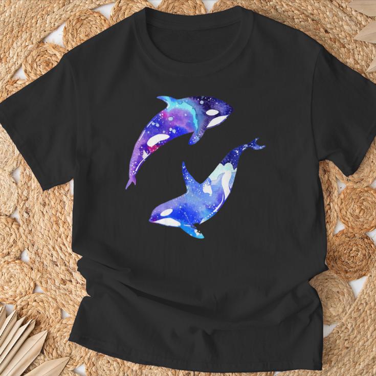 ラブリーなシャチのカップル陰陽スイムアートデザイン Tシャツ 高齢者への贈り物