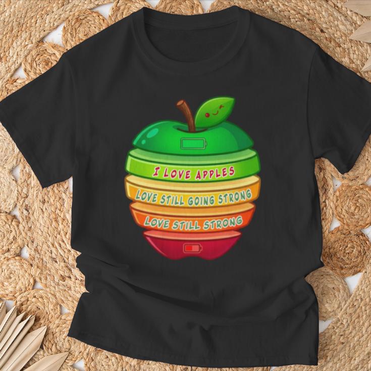 リンゴの力シリーズ リンゴのエネルギー リンゴ スライス 充電 バッテリー 残量 おもしろみ ユニーク 長袖tシャツ Tシャツ 高齢者への贈り物
